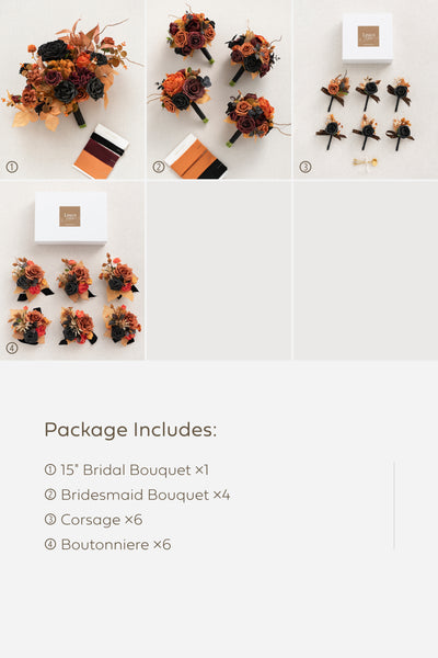 Pre-Arranged Bridal Flower Package in Black & Pumpkin Orange
