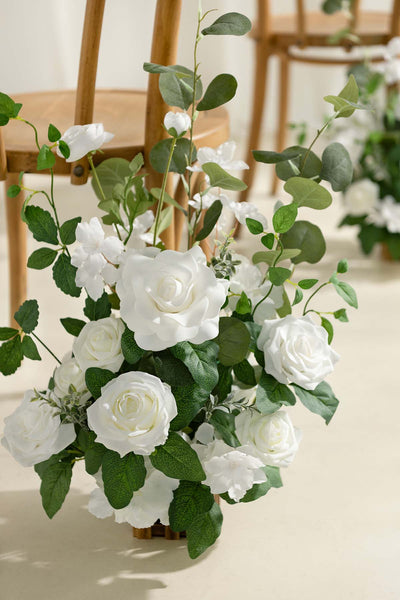 Wedding Aisle Runner Flower Arrangement in White & Sage