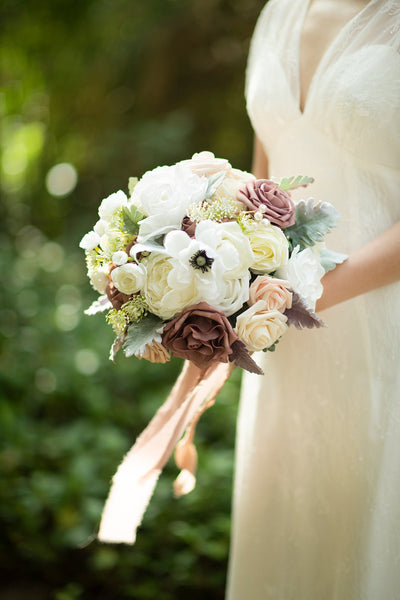 Flash Sale | Small Round Bridal Bouquets in Dusty Rose & Cream