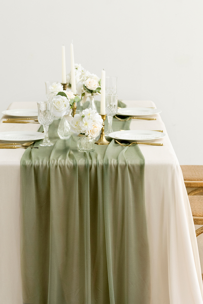 Table Linens in White & Green Colors