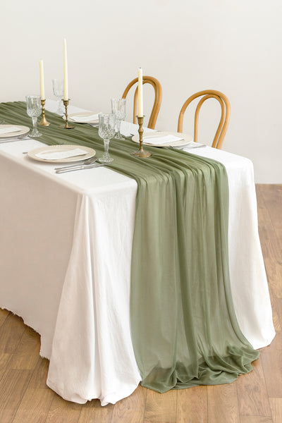 Table Linens in White & Green Colors