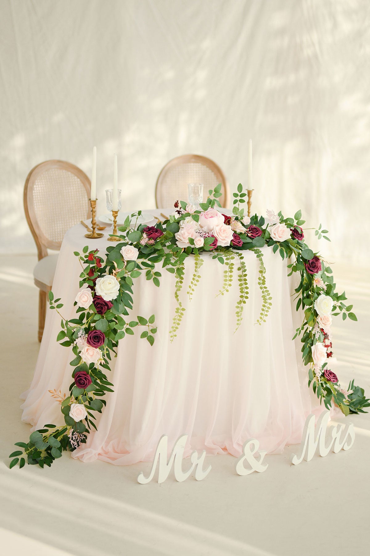 9ft Head Table Flower Garland in Romantic Marsala