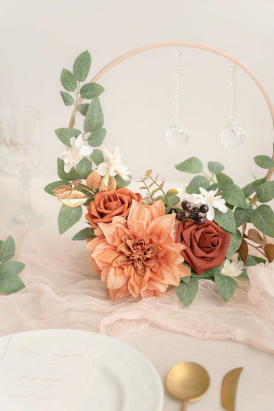 Wreath Hoop Centerpiece Set with Crystal in Sunset Terracotta | Clearance