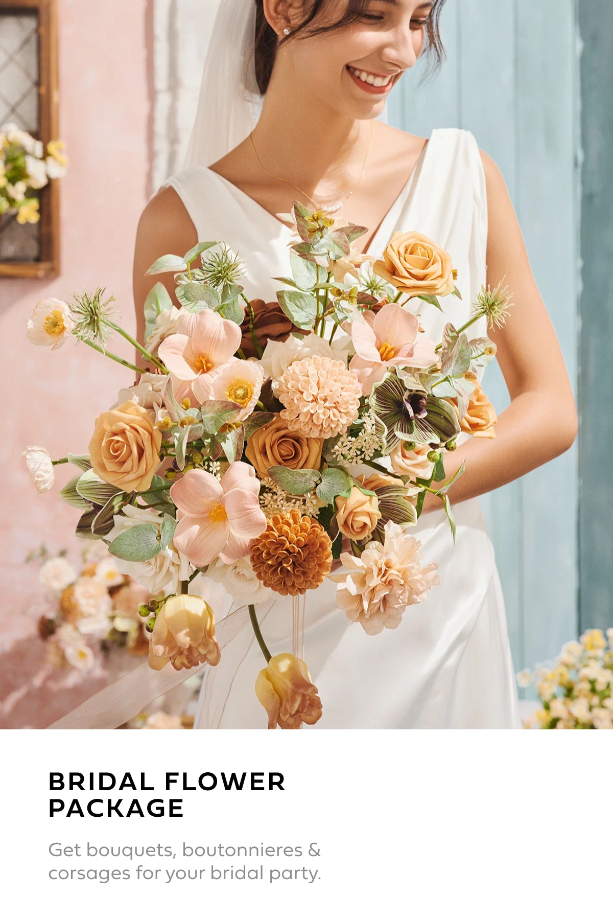 Pre-Arranged Wedding Flower Packages in Sunny Peach & Apricot