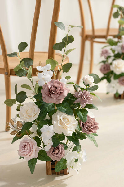 Wedding Aisle Runner Flower Arrangement in Dusty Rose & Cream