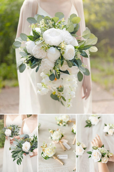 Pre-Arranged Bridal Flower Package in White & Sage