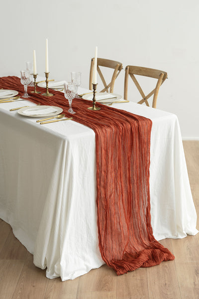 Table Linens in Russet Orange & Denim Blue