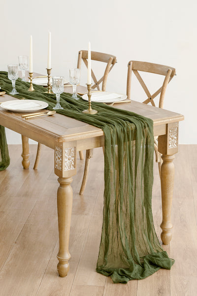Table Linens in White & Green Colors