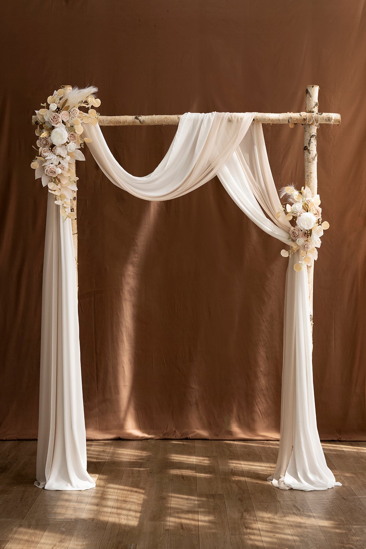 Flower Arch Decor with Drapes in White & Beige | Clearance
