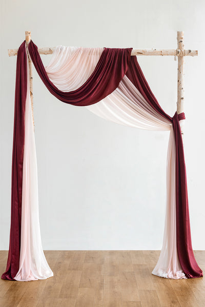 3 Panels Wedding Arch Drapes in Burgundy & Dusty Rose | Clearance