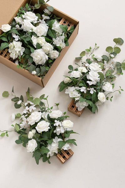Wedding Aisle Runner Flower Arrangement in White & Sage