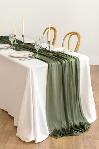 Table Linens in White & Green Colors
