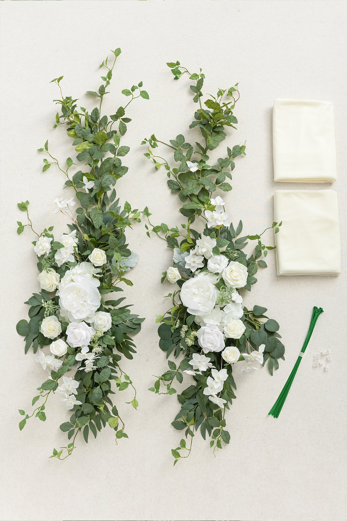 Flash Sale | Flower Arch Decor with Drapes in White & Sage