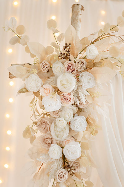 Flash Sale | Flower Arch Decor with Drapes in White & Beige