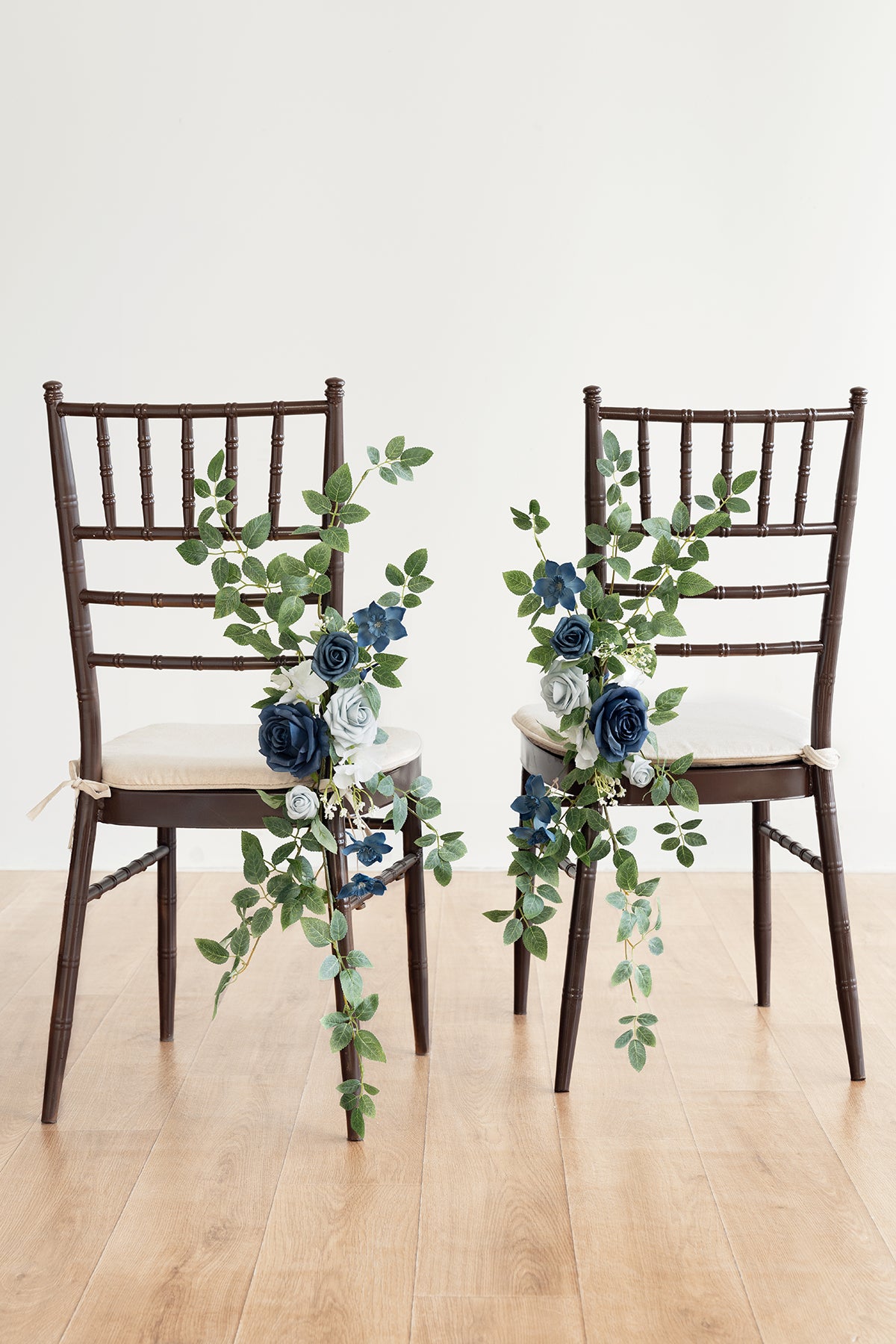 Wedding Aisle Chair Flower Decoration in Dusty Blue & Navy