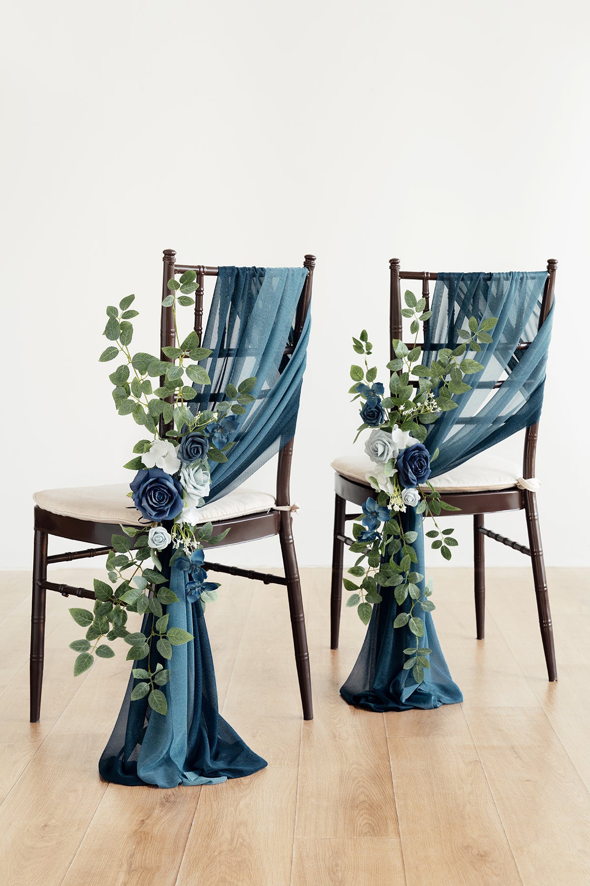 Wedding Aisle Chair Flower Decoration in Dusty Blue & Navy