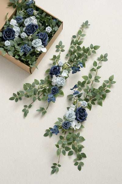 Wedding Aisle Chair Flower Decoration in Dusty Blue & Navy