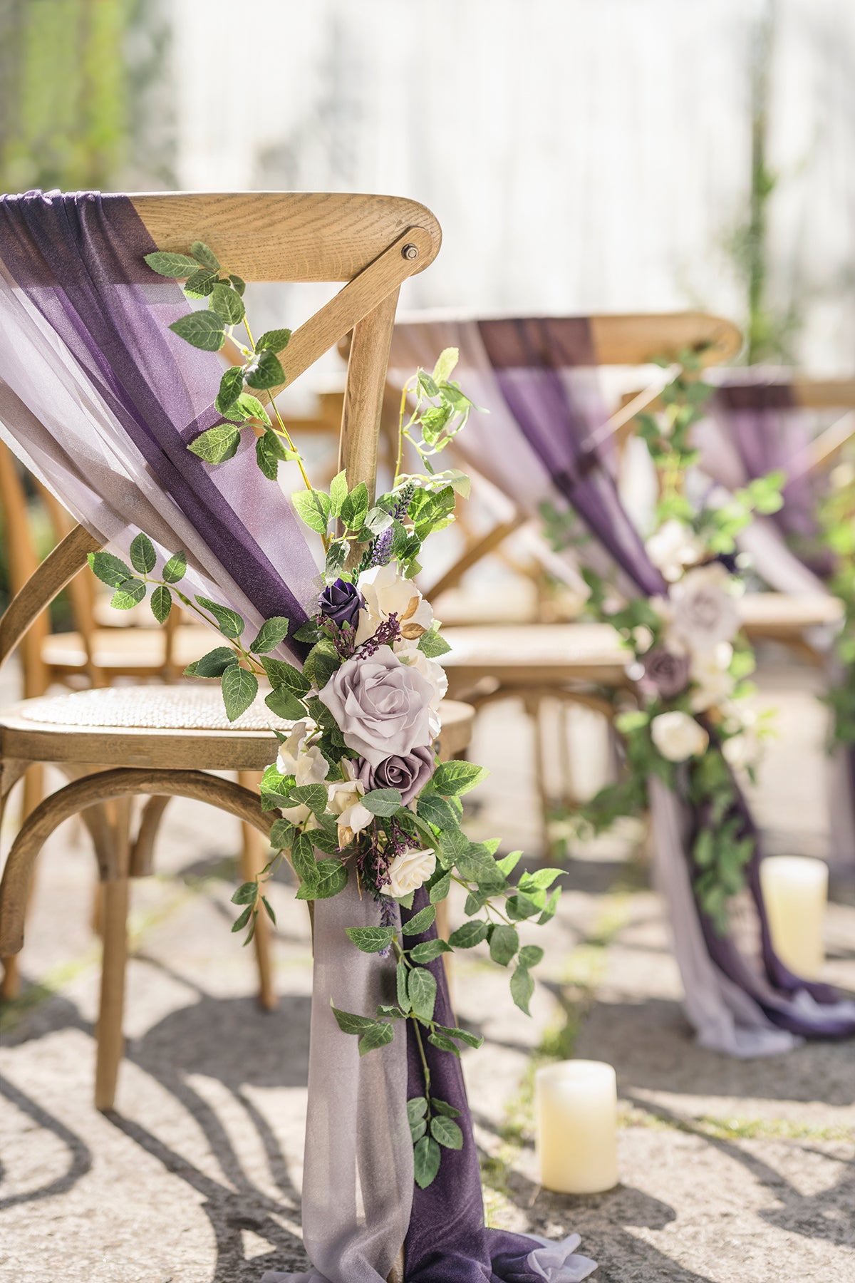 Wedding Aisle Chair Flower Decoration in Lilac & Gold | Clearance