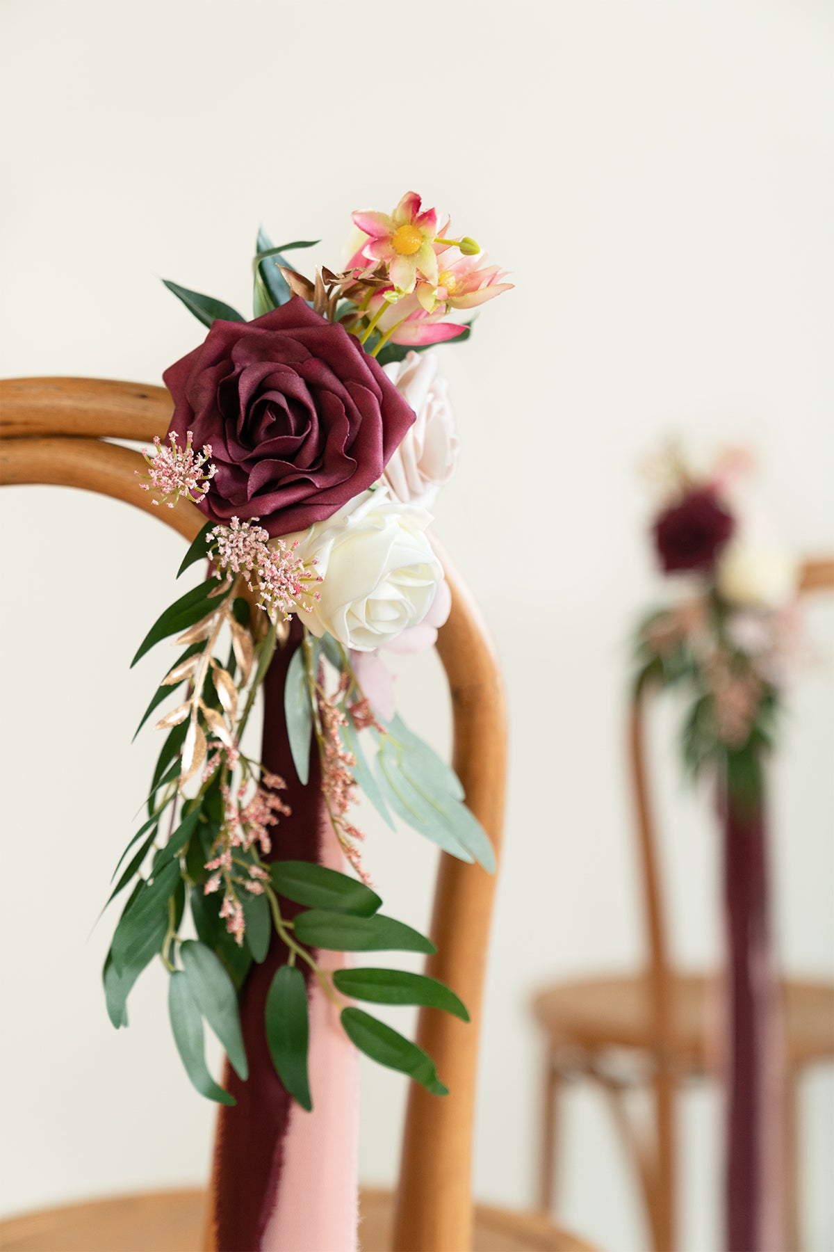 Wedding Aisle Decoration Pew Flowers in Romantic Marsala
