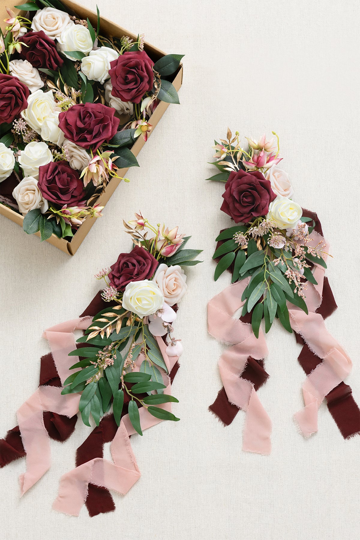 Wedding Aisle Decoration Pew Flowers in Romantic Marsala