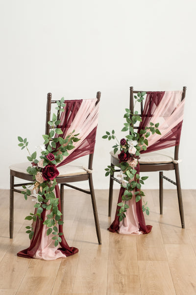Wedding Aisle Chair Flower Decoration in Romantic Marsala