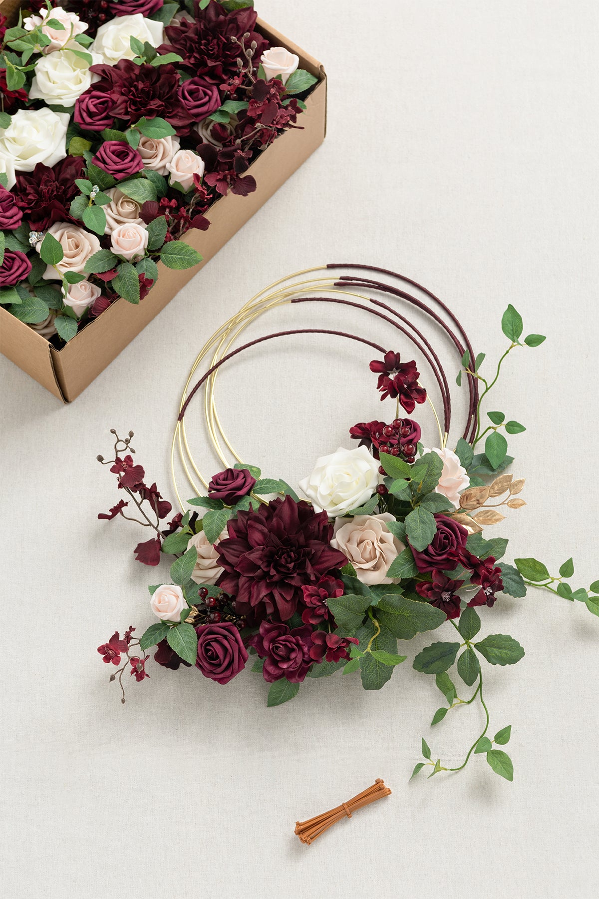 Hoop Bridesmaid Bouquets in Romantic Marsala