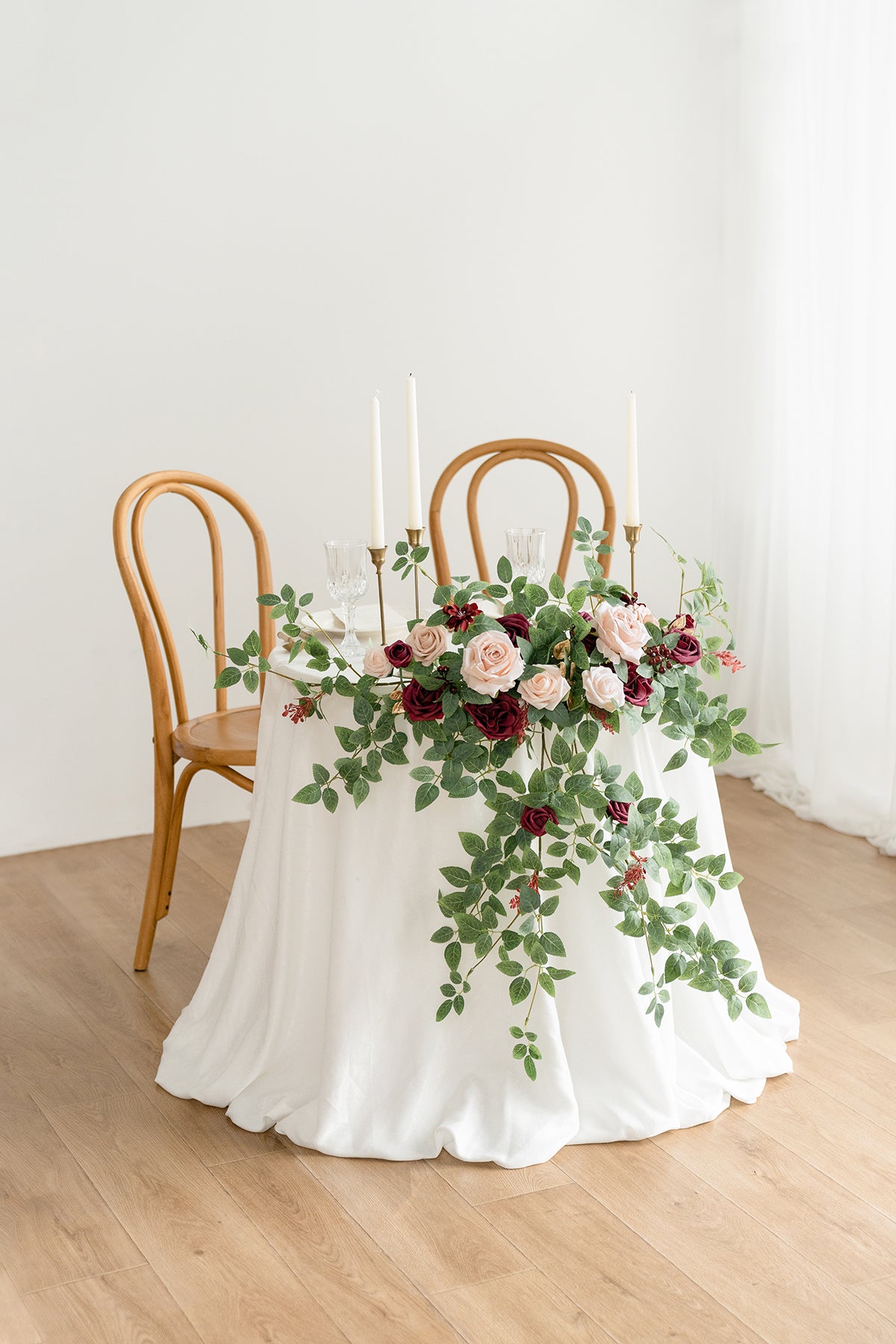 Sweetheart Table Floral Swags in Romantic Marsala