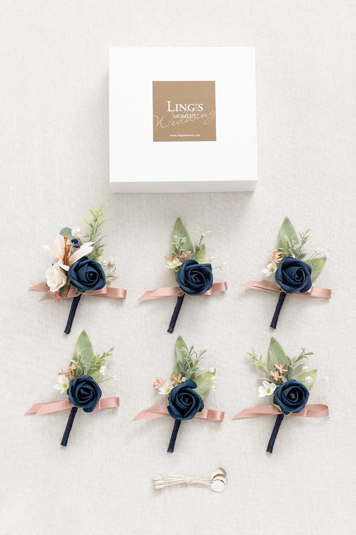 Boutonnieres in Dusty Rose & Navy