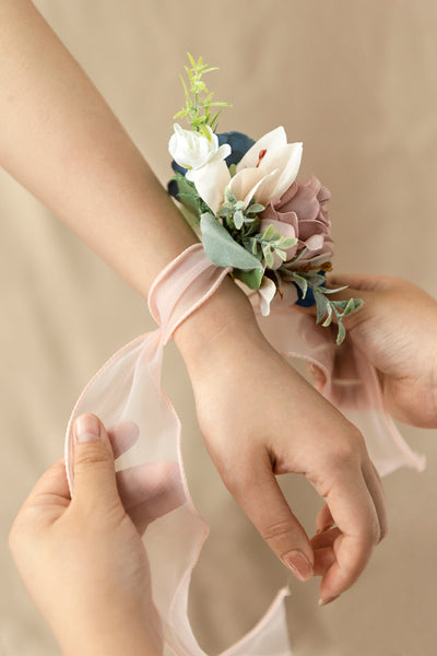 Wrist Corsages in Dusty Rose & Navy