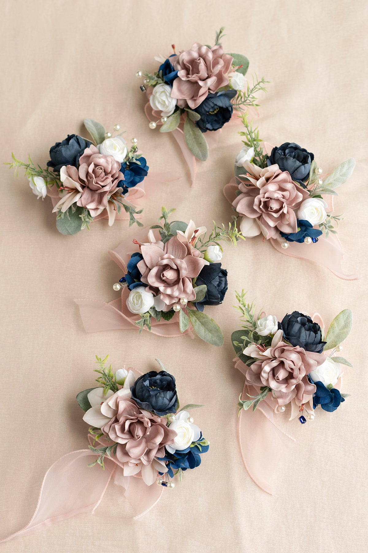Wrist Corsages in Dusty Rose & Navy