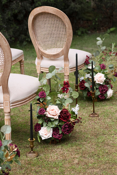 Wedding Aisle Runner Flower Arrangement in Romantic Marsala