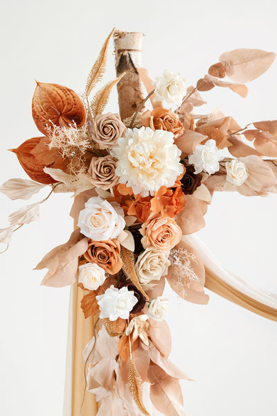 Flower Arch Decor with Drapes in Rust & Sepia