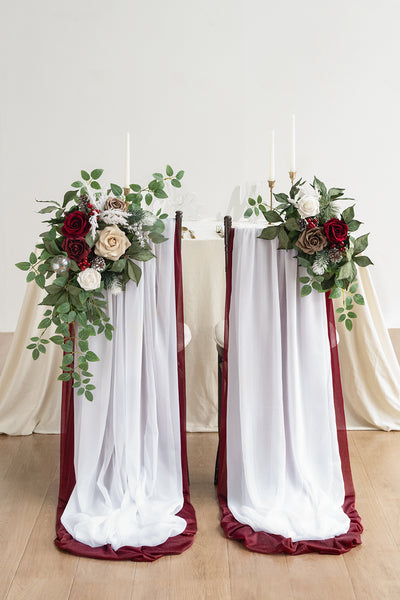 Couple Chair Floral Decor with Darping in Christmas Red & Sparkle