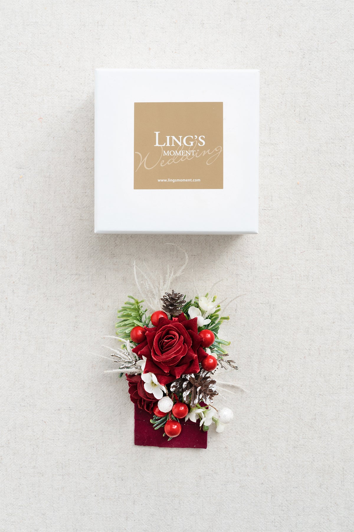 Pocket Square Boutonniere for Groom in Christmas Red & Sparkle | Clearance
