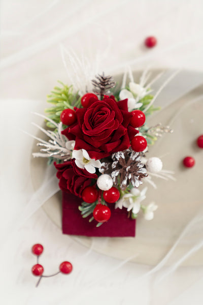 Pocket Square Boutonniere for Groom in Christmas Red & Sparkle | Clearance