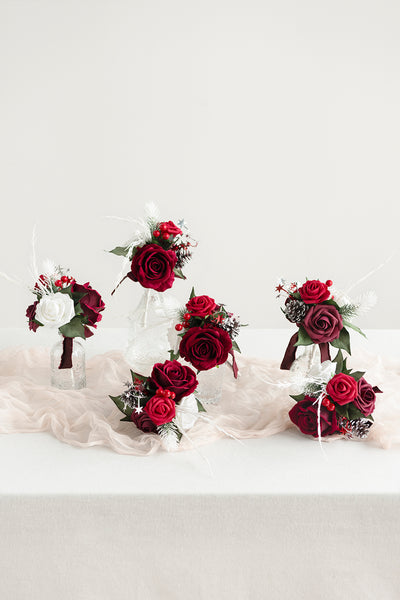 Mini Premade Flower Centerpiece Set in Christmas Red & Sparkle