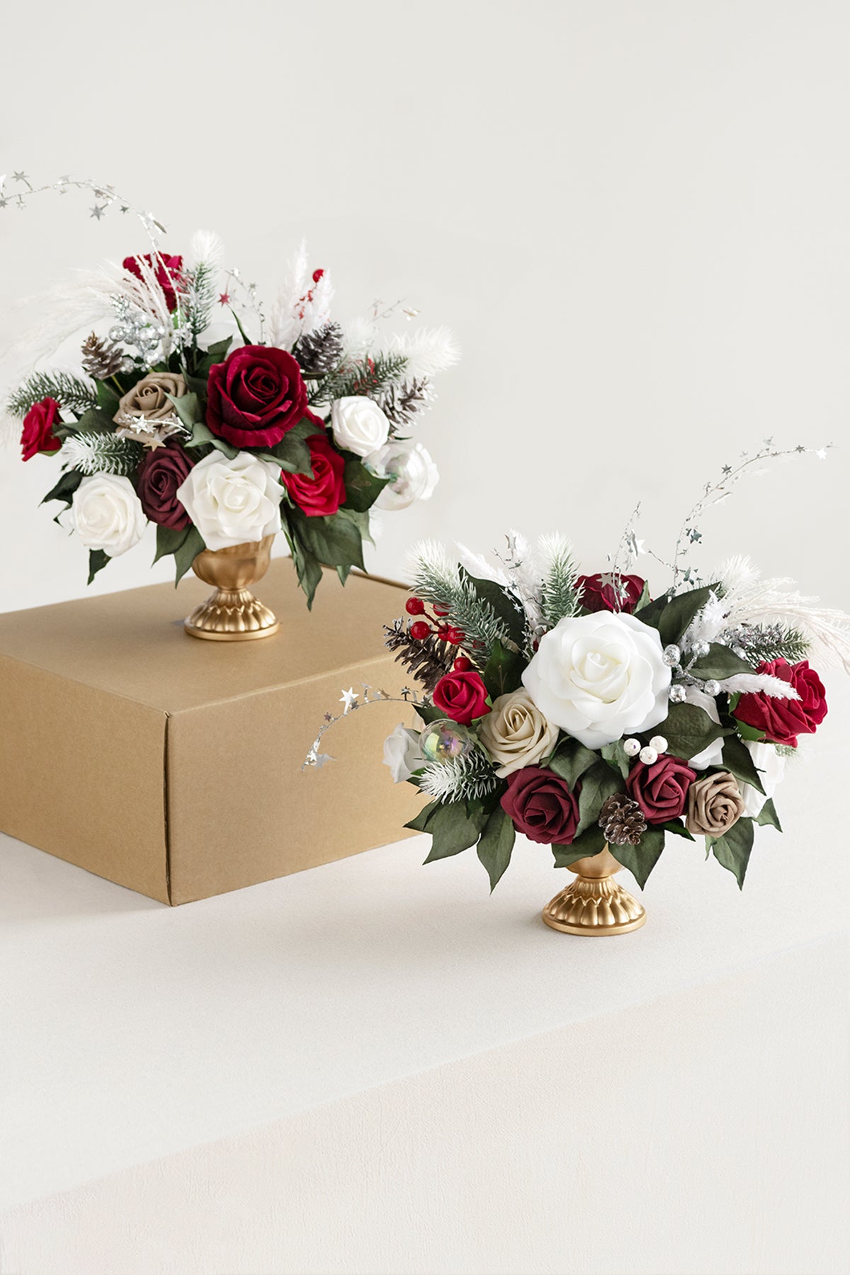 Large Floral Centerpiece Set in Christmas Red & Sparkle