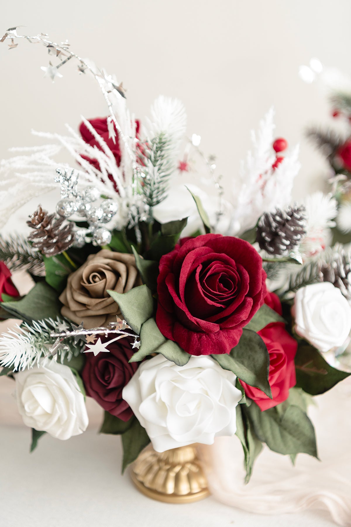 Large Floral Centerpiece Set in Christmas Red & Sparkle
