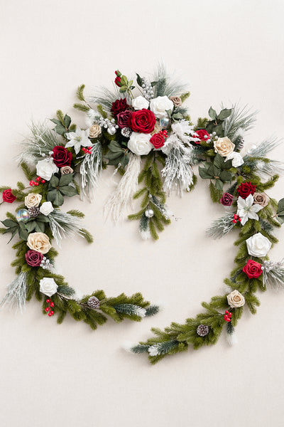 9ft Head Table Flower Garland in Christmas Red & Sparkle