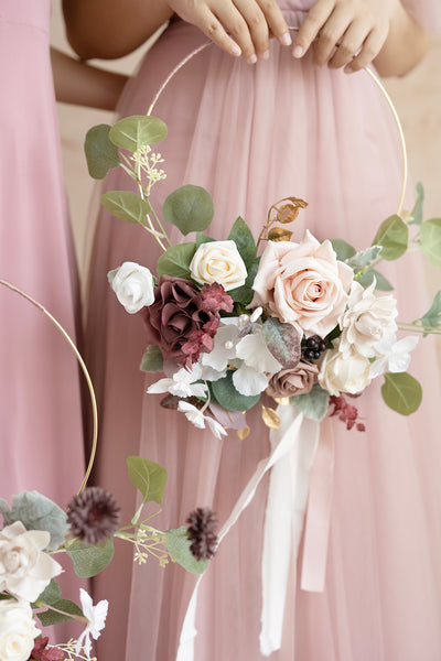 Hoop Bridesmaid Bouquets in Dusty Rose & Mauve