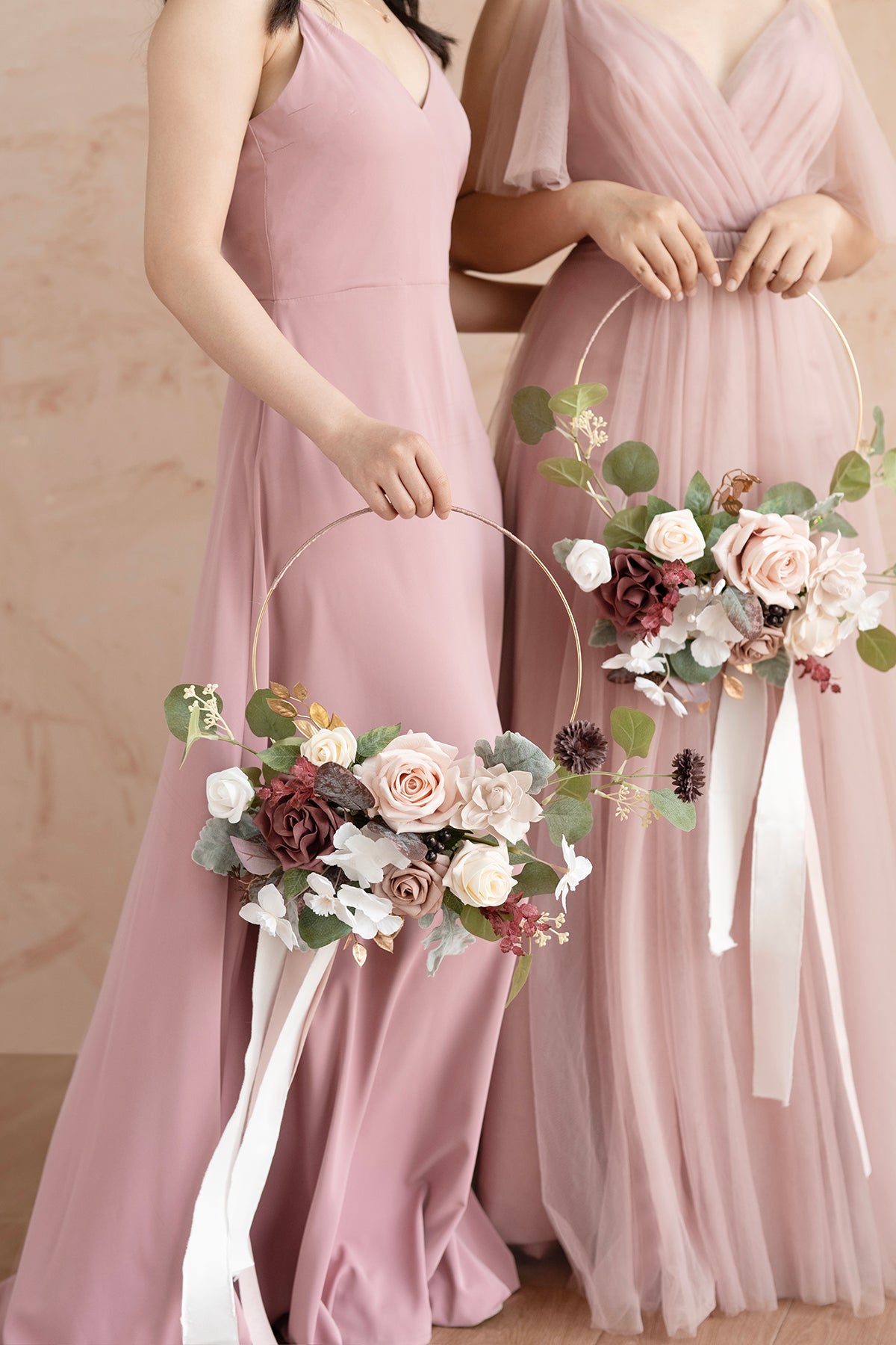 Hoop Bridesmaid Bouquets in Dusty Rose & Mauve