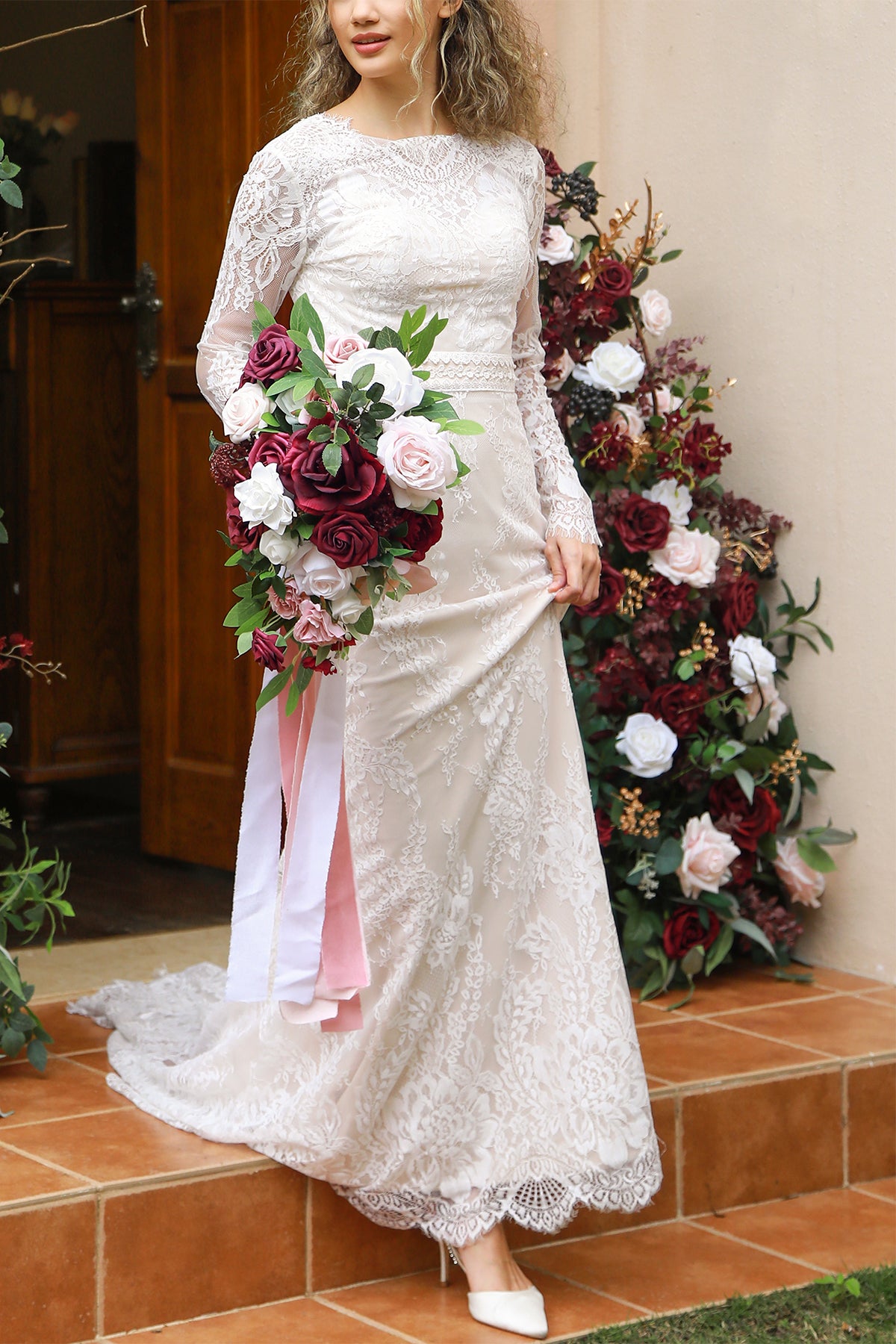 Small Cascade Bridal Bouquet in Romantic Marsala