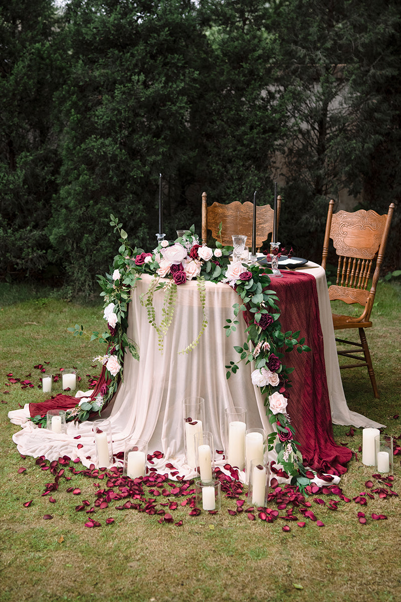 9ft Head Table Flower Garland in Romantic Marsala