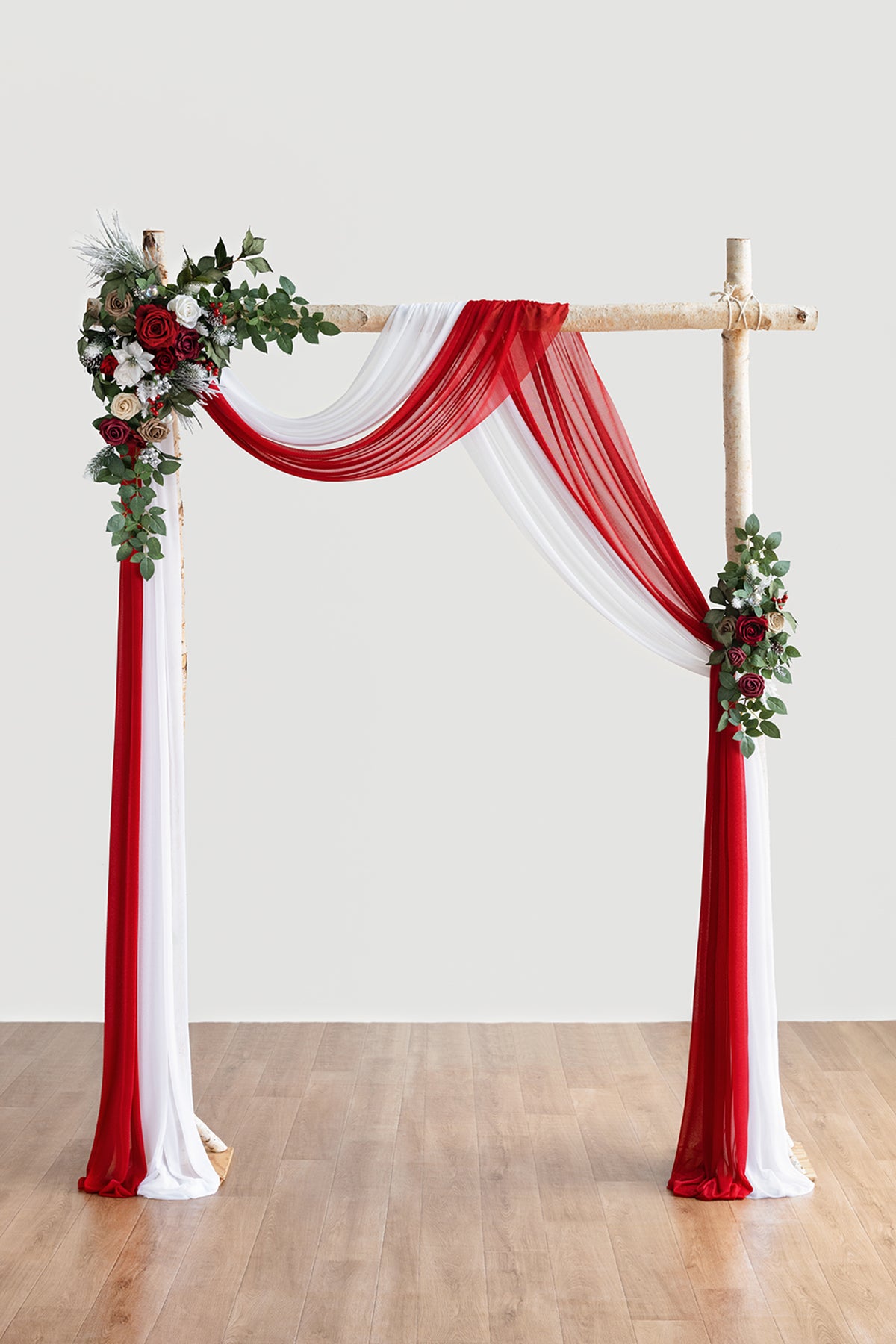 Flower Arch Decor with Drapes in Christmas Red Sparkle| Clearance