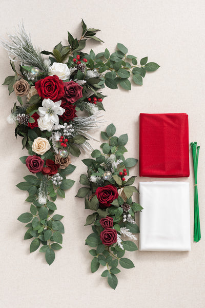 Flower Arch Decor with Drapes in Christmas Red Sparkle| Clearance