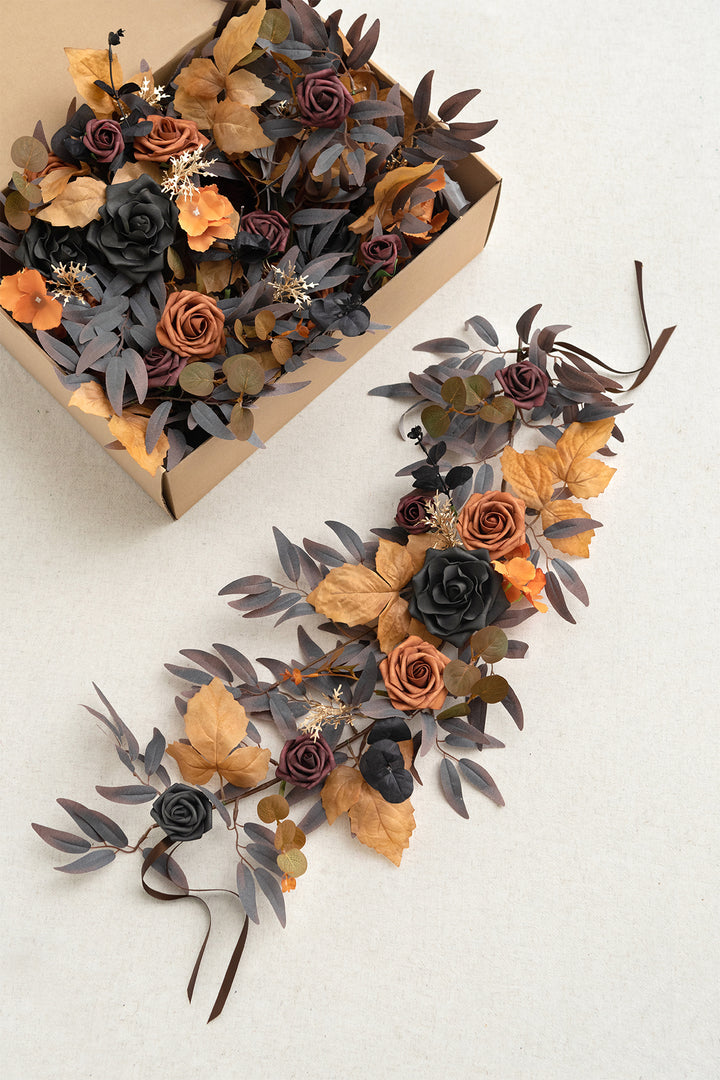 2ft Flower Garlands in Black & Pumpkin Orange