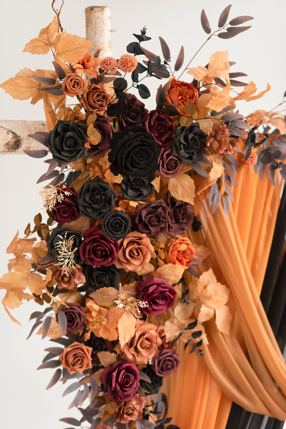 Flash Sale | Flower Arch Decor with Drapes in Black & Pumpkin Orange