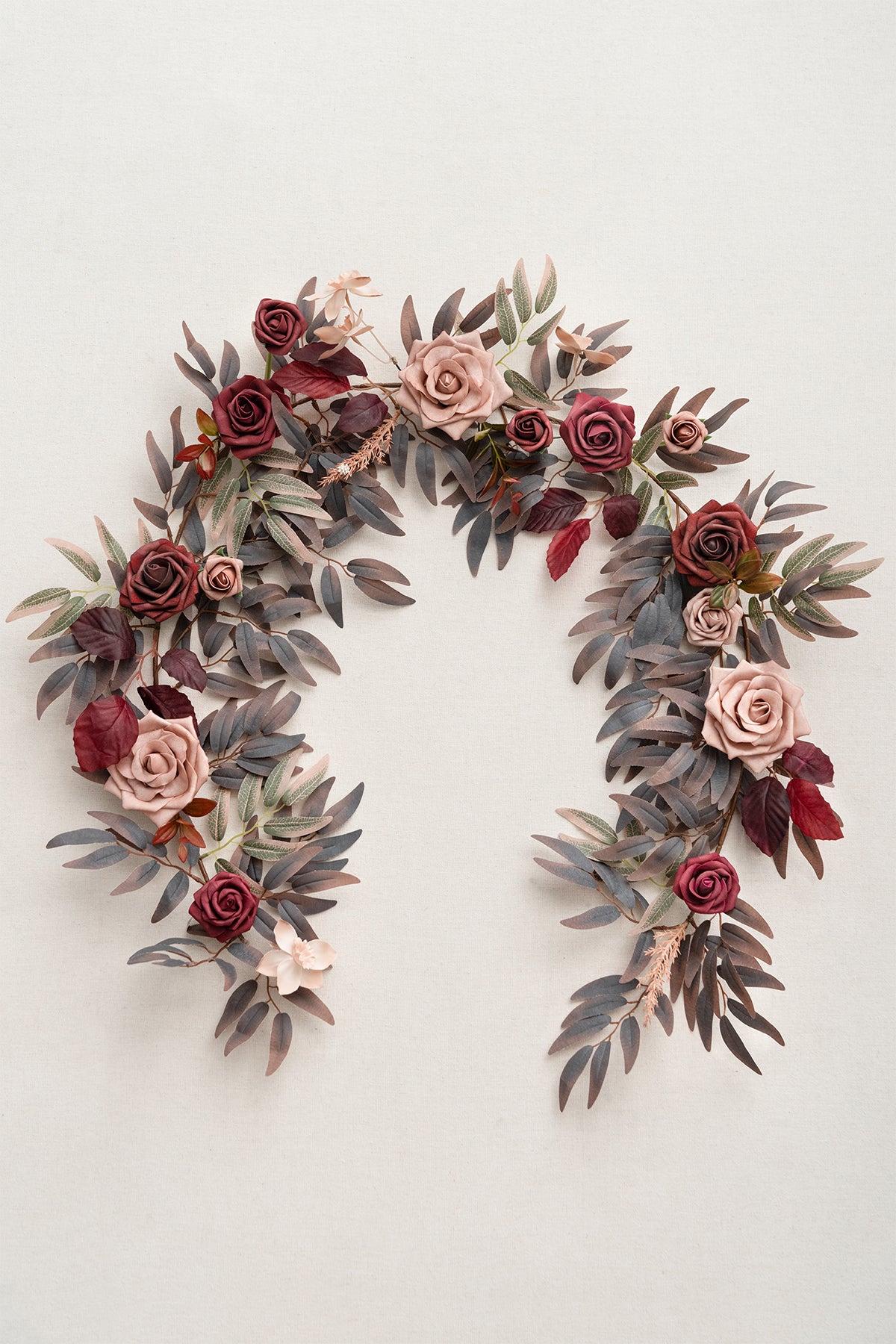 5ft Rose Leaf Flower Garland in Burgundy & Dusty Rose