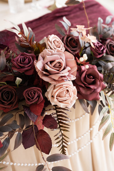 9ft Head Table Flower Garland in Burgundy & Dusty Rose