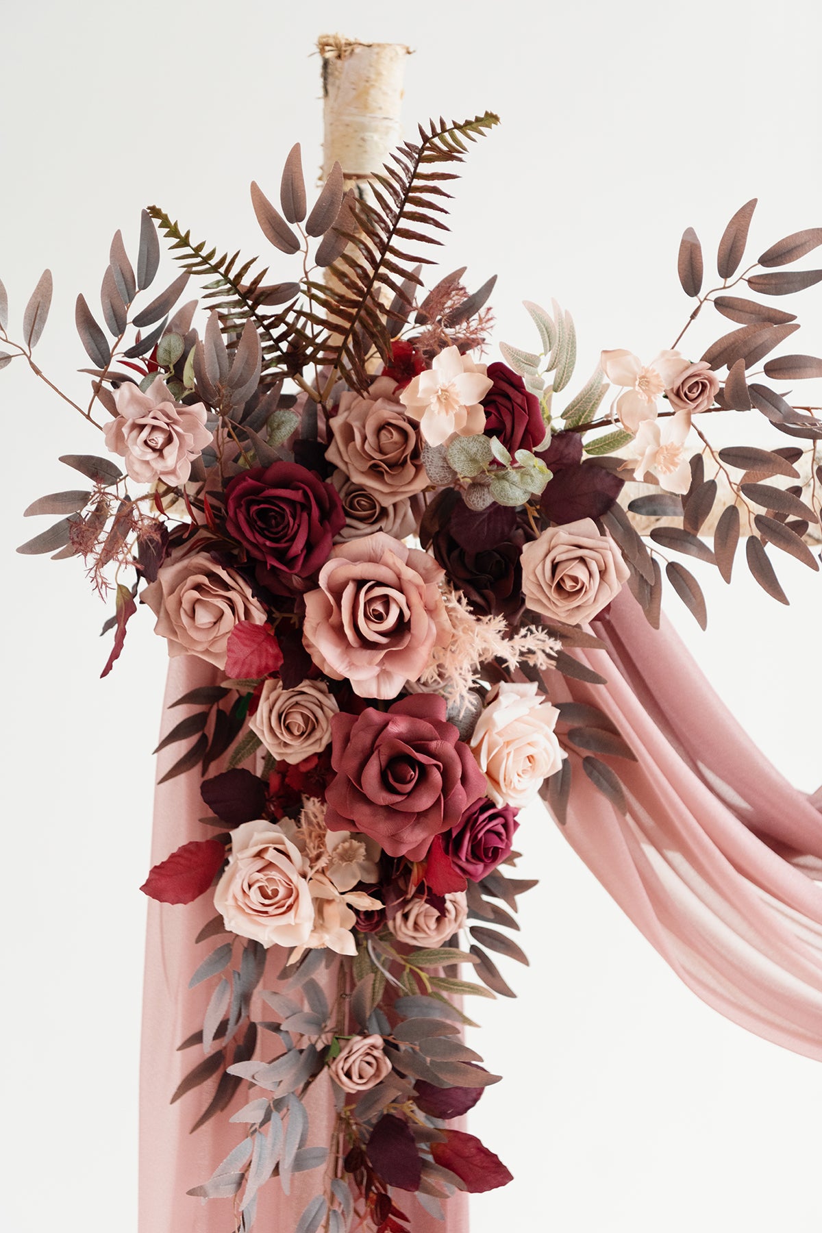 Flower Arch Decor with Drapes in Burgundy & Dusty Rose | Clearance